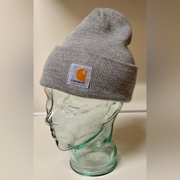 Adult Unisex Light Heather Grey CARHARTT Watch Cap Cuffed Acrylic Beanie Hat - Picture 2 of 11